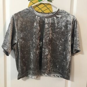 gray/silver velvet cropped top